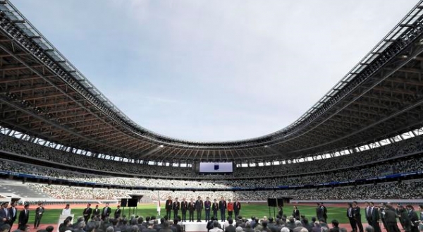 2020년 도쿄올림픽 주경기장 준공식이 15일 아베 신조 일본 총리와 고이케 유리코 도쿄도 지사 등이 참석한 가운데 열렸다. 2019.12.15